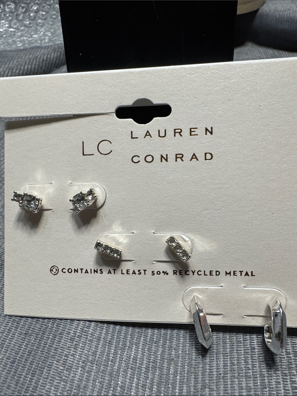 LC Lauren Conrad Silver Crystal Earring Trio - Clear & Silver Tone